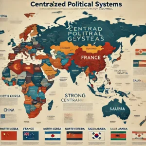 A world map highlighting countries with centralized political systems.]